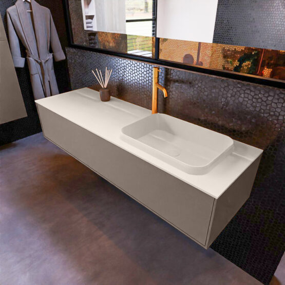 MONDIAZ ERIN 150cm mueble de baño color Smoke 1 cajón. Lavabo RIDGE Derecho 1 orificio color Linen.