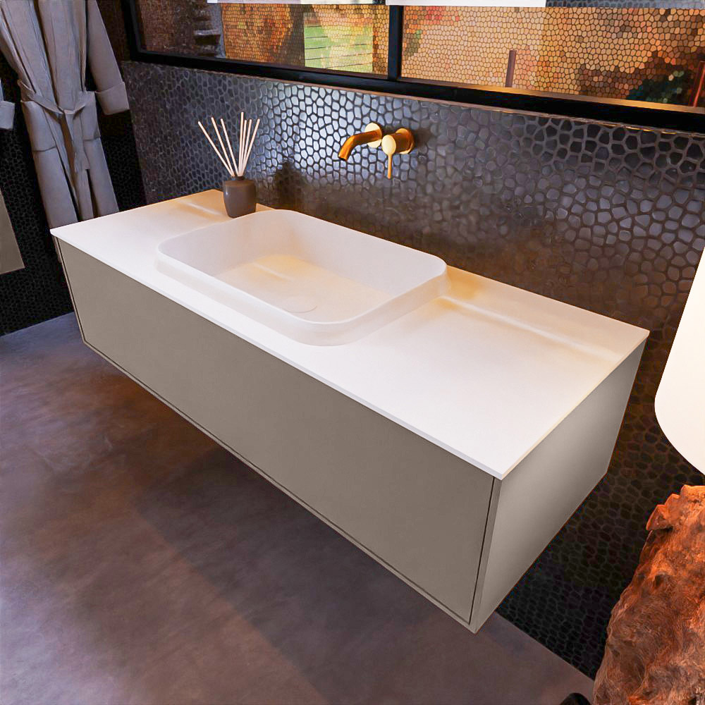 MONDIAZ ERIN 120cm mueble de baño color Smoke 1 cajón. Lavabo RIDGE Centro sin orificio color Talc. 1 MONDIAZ ERIN 120cm mueble de baño color Smoke 1 cajón. Lavabo RIDGE Centro sin orificio color Talc.