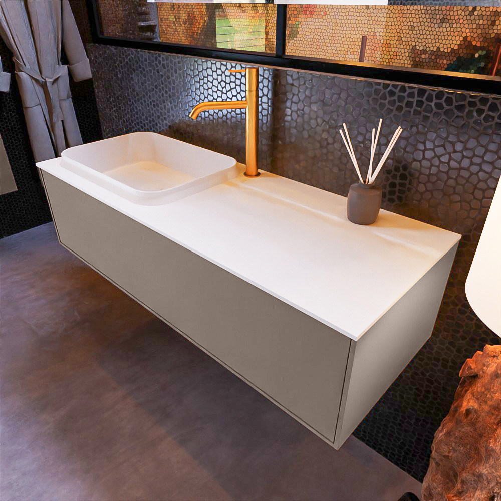 MONDIAZ ERIN 120cm mueble de baño color Smoke 1 cajón. Lavabo RIDGE Izquierda 1 orificio color Talc. 1 MONDIAZ ERIN 120cm mueble de baño color Smoke 1 cajón. Lavabo RIDGE Izquierda 1 orificio color Talc.