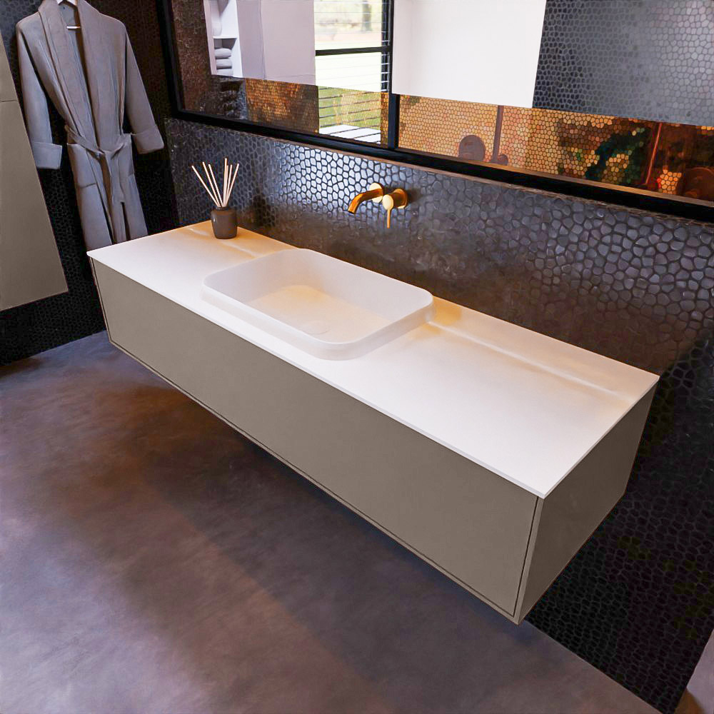 MONDIAZ ERIN 150cm mueble de baño color Smoke 1 cajón. Lavabo RIDGE Centro sin orificio color Talc. 1 MONDIAZ ERIN 150cm mueble de baño color Smoke 1 cajón. Lavabo RIDGE Centro sin orificio color Talc.