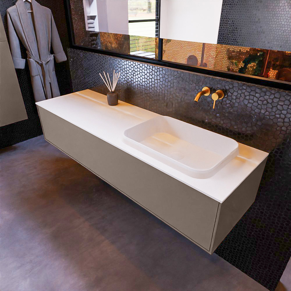 MONDIAZ ERIN 150cm mueble de baño color Smoke 1 cajón. Lavabo RIDGE Derecho sin orificio color Talc. 1 MONDIAZ ERIN 150cm mueble de baño color Smoke 1 cajón. Lavabo RIDGE Derecho sin orificio color Talc.