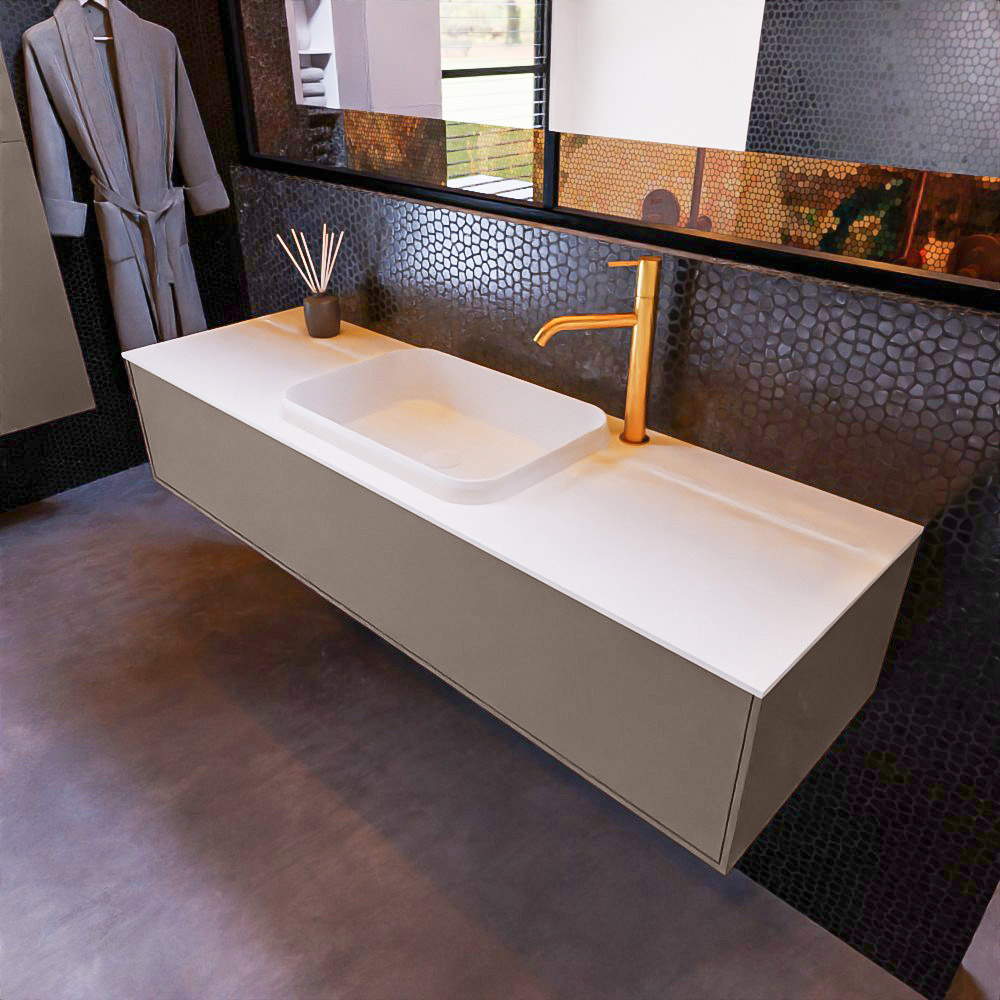 MONDIAZ ERIN 150cm mueble de baño color Smoke 1 cajón. Lavabo RIDGE Centro 1 orificio color Talc. 1 MONDIAZ ERIN 150cm mueble de baño color Smoke 1 cajón. Lavabo RIDGE Centro 1 orificio color Talc.