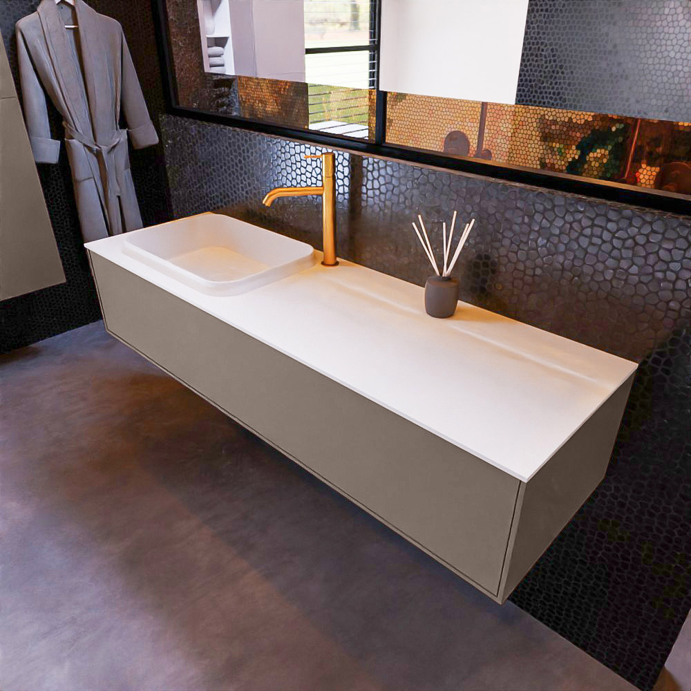 MONDIAZ ERIN 150cm mueble de baño color Smoke 1 cajón. Lavabo RIDGE Izquierda 1 orificio color Talc. 1 MONDIAZ ERIN 150cm mueble de baño color Smoke 1 cajón. Lavabo RIDGE Izquierda 1 orificio color Talc.
