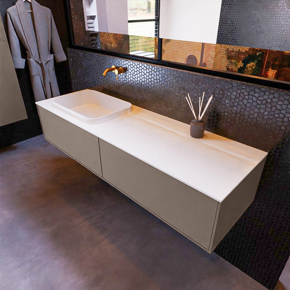 MONDIAZ ERIN 150cm mueble de baño color Smoke 2 cajones. Lavabo RIDGE Izquierda sin orificio color Talc. 1 MONDIAZ ERIN 150cm mueble de baño color Smoke 2 cajones. Lavabo RIDGE Izquierda sin orificio color Talc.