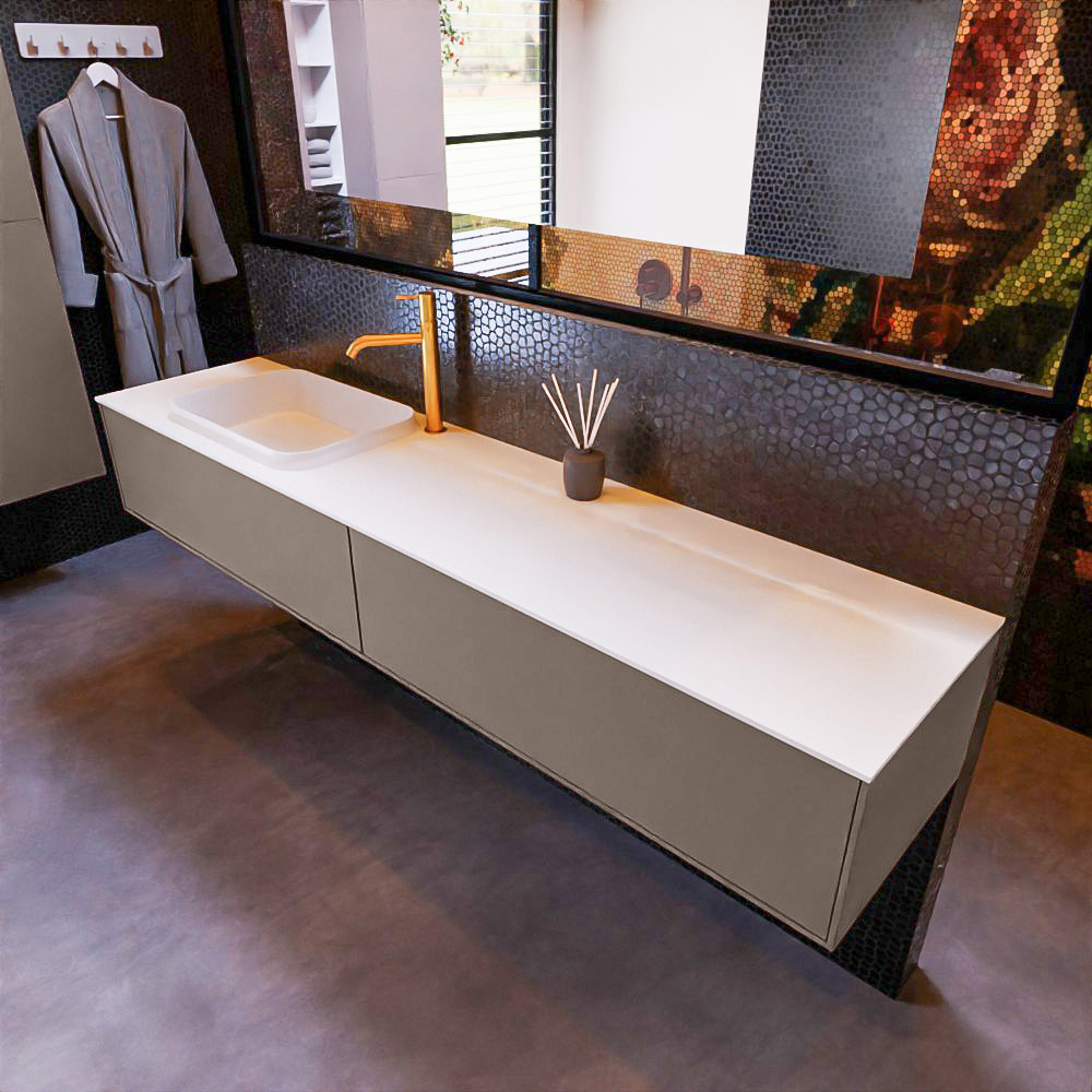 MONDIAZ ERIN 200cm mueble de baño color Smoke 2 cajones. Lavabo RIDGE Izquierda 1 orificio color Talc. 1 MONDIAZ ERIN 200cm mueble de baño color Smoke 2 cajones. Lavabo RIDGE Izquierda 1 orificio color Talc.