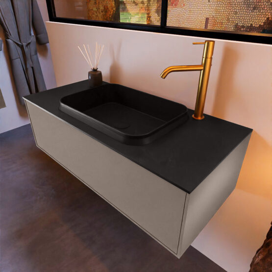 MONDIAZ ERIN 100cm mueble de baño color Smoke 1 cajón. Lavabo RIDGE Centro 1 orificio color Urban.