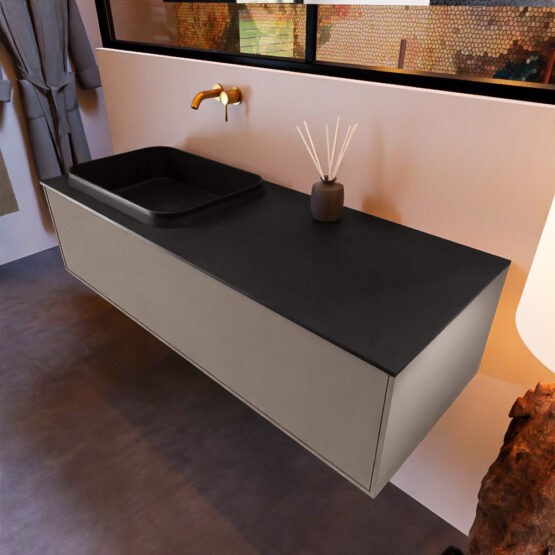 MONDIAZ ERIN 120cm mueble de baño color Smoke 1 cajón. Lavabo RIDGE Izquierda sin orificio color Urban.