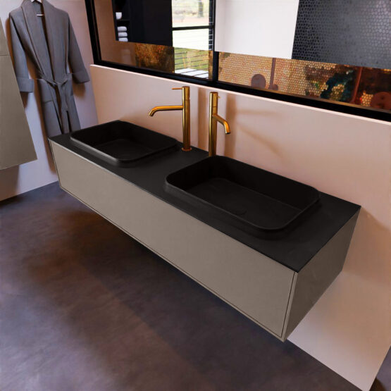 MONDIAZ ERIN 150cm mueble de baño color Smoke 1 cajón. Lavabo RIDGE Doble 2 orificios color Urban.