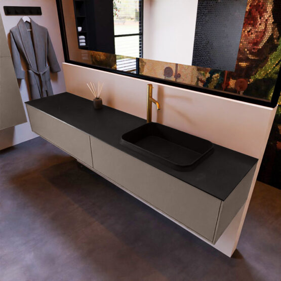 MONDIAZ ERIN 200cm mueble de baño color Smoke 2 cajones. Lavabo RIDGE Derecho 1 orificio color Urban.