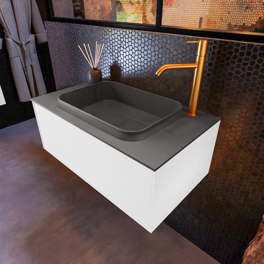 MONDIAZ ERIN 80cm mueble de baño color Talc 1 cajón. Lavabo RIDGE Centro 1 orificio color Dark Grey. 1 MONDIAZ ERIN 80cm mueble de baño color Talc 1 cajón. Lavabo RIDGE Centro 1 orificio color Dark Grey.