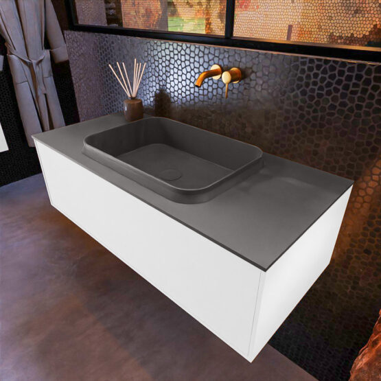 MONDIAZ ERIN 100cm mueble de baño color Talc 1 cajón. Lavabo RIDGE Centro sin orificio color Dark Grey.