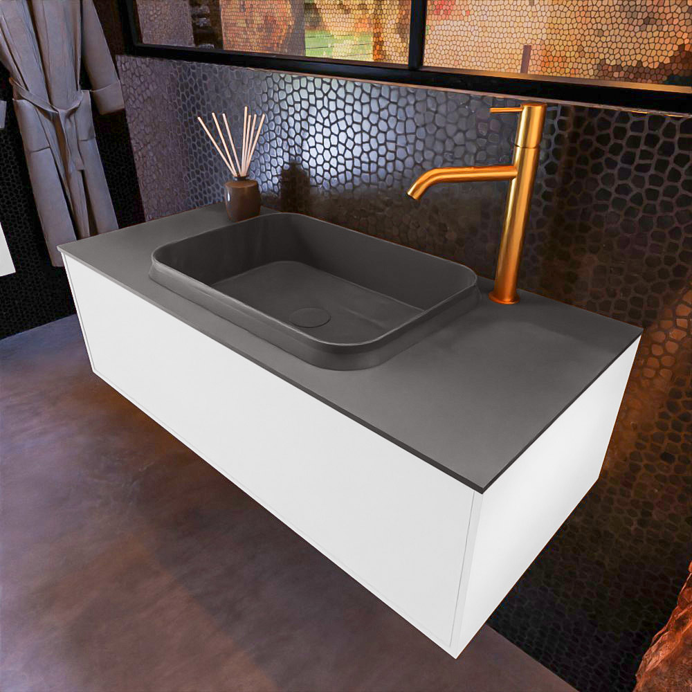 MONDIAZ ERIN 100cm mueble de baño color Talc 1 cajón. Lavabo RIDGE Centro 1 orificio color Dark Grey. 1 MONDIAZ ERIN 100cm mueble de baño color Talc 1 cajón. Lavabo RIDGE Centro 1 orificio color Dark Grey.