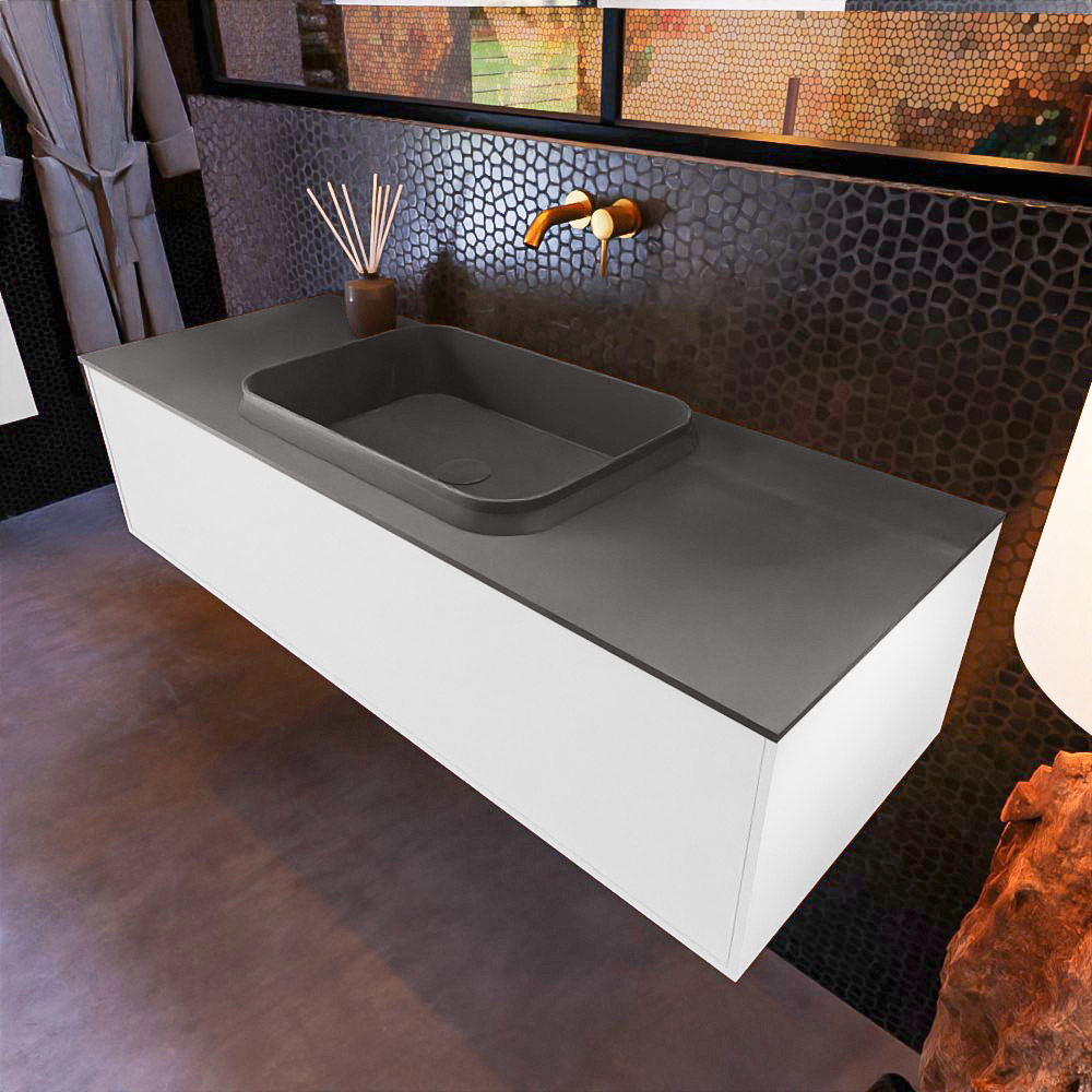 MONDIAZ ERIN 120cm mueble de baño color Talc 1 cajón. Lavabo RIDGE Centro sin orificio color Dark Grey. 1 MONDIAZ ERIN 120cm mueble de baño color Talc 1 cajón. Lavabo RIDGE Centro sin orificio color Dark Grey.