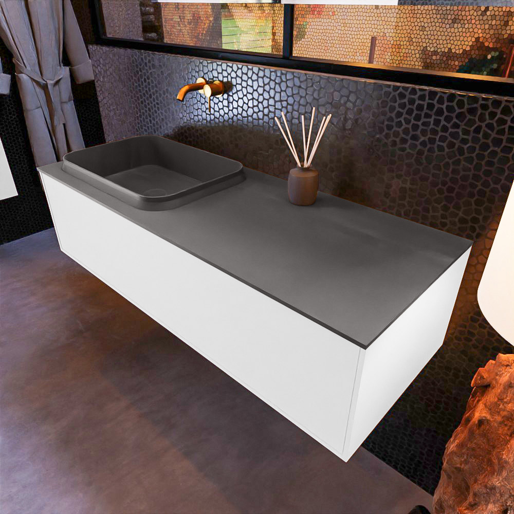 MONDIAZ ERIN 120cm mueble de baño color Talc 1 cajón. Lavabo RIDGE Izquierda sin orificio color Dark Grey. 1 MONDIAZ ERIN 120cm mueble de baño color Talc 1 cajón. Lavabo RIDGE Izquierda sin orificio color Dark Grey.