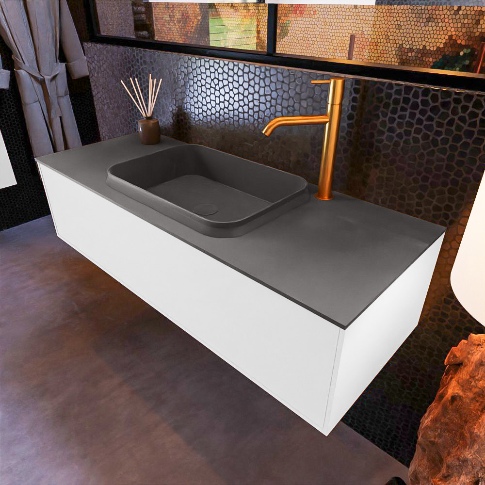 MONDIAZ ERIN 120cm mueble de baño color Talc 1 cajón. Lavabo RIDGE Centro 1 orificio color Dark Grey. 1 MONDIAZ ERIN 120cm mueble de baño color Talc 1 cajón. Lavabo RIDGE Centro 1 orificio color Dark Grey.