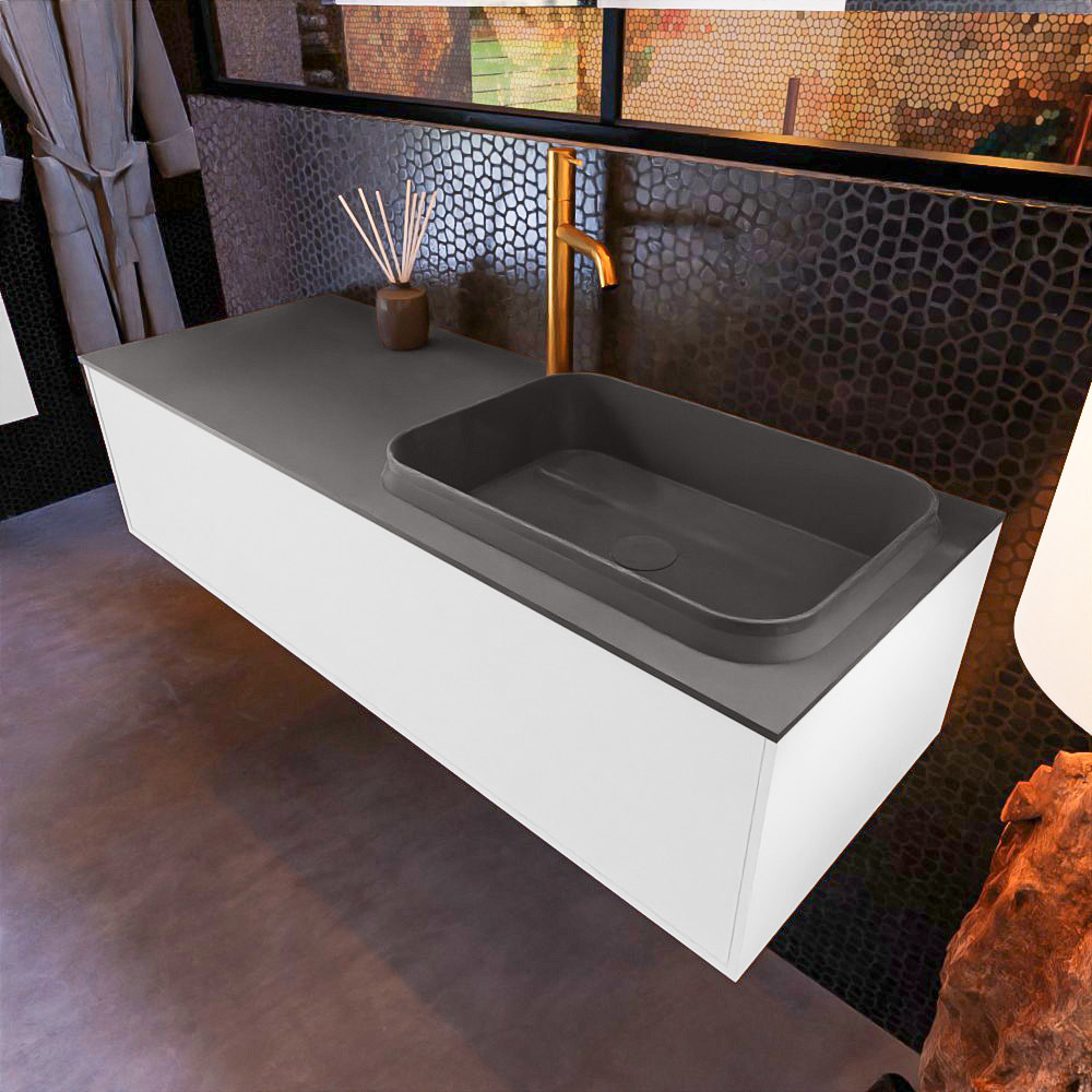 MONDIAZ ERIN 120cm mueble de baño color Talc 1 cajón. Lavabo RIDGE Derecho 1 orificio color Dark Grey. 1 MONDIAZ ERIN 120cm mueble de baño color Talc 1 cajón. Lavabo RIDGE Derecho 1 orificio color Dark Grey.