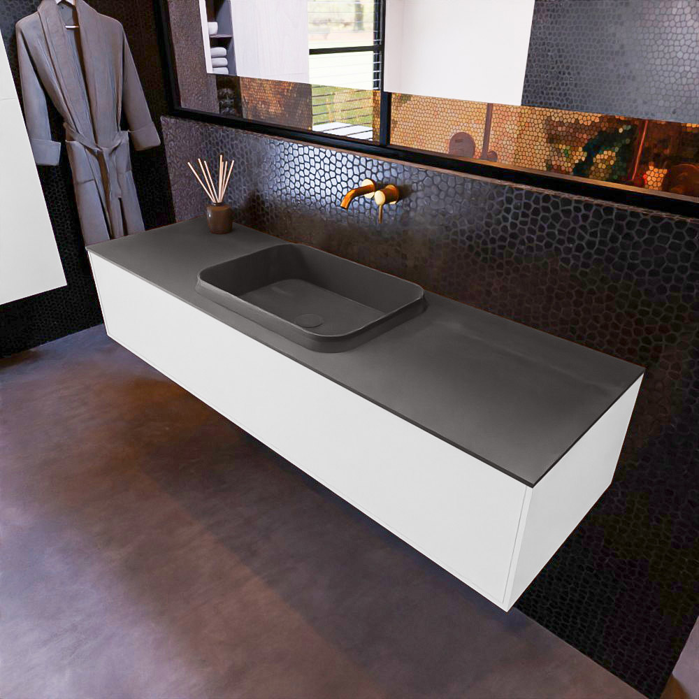 MONDIAZ ERIN 150cm mueble de baño color Talc 1 cajón. Lavabo RIDGE Centro sin orificio color Dark Grey. 1 MONDIAZ ERIN 150cm mueble de baño color Talc 1 cajón. Lavabo RIDGE Centro sin orificio color Dark Grey.