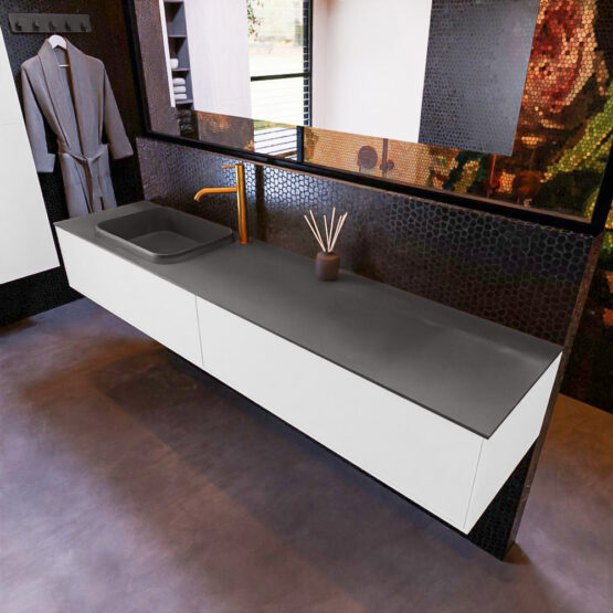 MONDIAZ ERIN 200cm mueble de baño color Talc 2 cajones. Lavabo RIDGE Izquierda 1 orificio color Dark Grey.