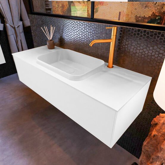 MONDIAZ ERIN 120cm mueble de baño color Talc 1 cajón. Lavabo RIDGE Centro 1 orificio color Talc.