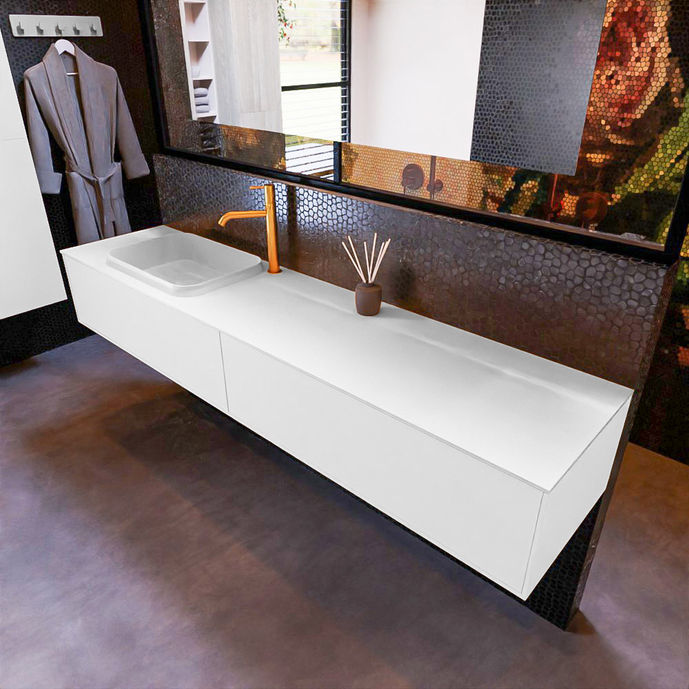 MONDIAZ ERIN 200cm mueble de baño color Talc 2 cajones. Lavabo RIDGE Izquierda 1 orificio color Talc. 1 MONDIAZ ERIN 200cm mueble de baño color Talc 2 cajones. Lavabo RIDGE Izquierda 1 orificio color Talc.