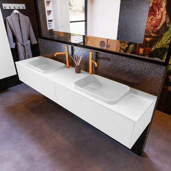 MONDIAZ ERIN 200cm mueble de baño color Talc 2 cajones. Lavabo RIDGE Doble 2 orificios color Talc.