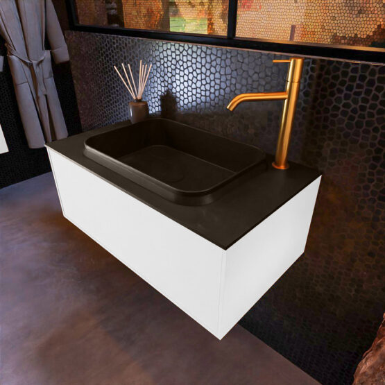 MONDIAZ ERIN 80cm mueble de baño color Talc 1 cajón. Lavabo RIDGE Centro 1 orificio color Urban.