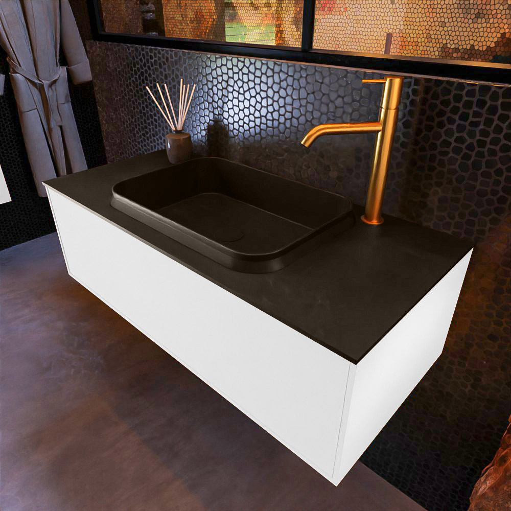 MONDIAZ ERIN 100cm mueble de baño color Talc 1 cajón. Lavabo RIDGE Centro 1 orificio color Urban. 1 MONDIAZ ERIN 100cm mueble de baño color Talc 1 cajón. Lavabo RIDGE Centro 1 orificio color Urban.