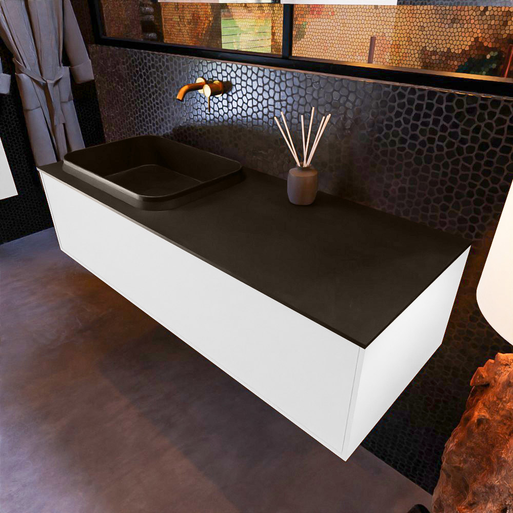 MONDIAZ ERIN 120cm mueble de baño color Talc 1 cajón. Lavabo RIDGE Izquierda sin orificio color Urban. 1 MONDIAZ ERIN 120cm mueble de baño color Talc 1 cajón. Lavabo RIDGE Izquierda sin orificio color Urban.