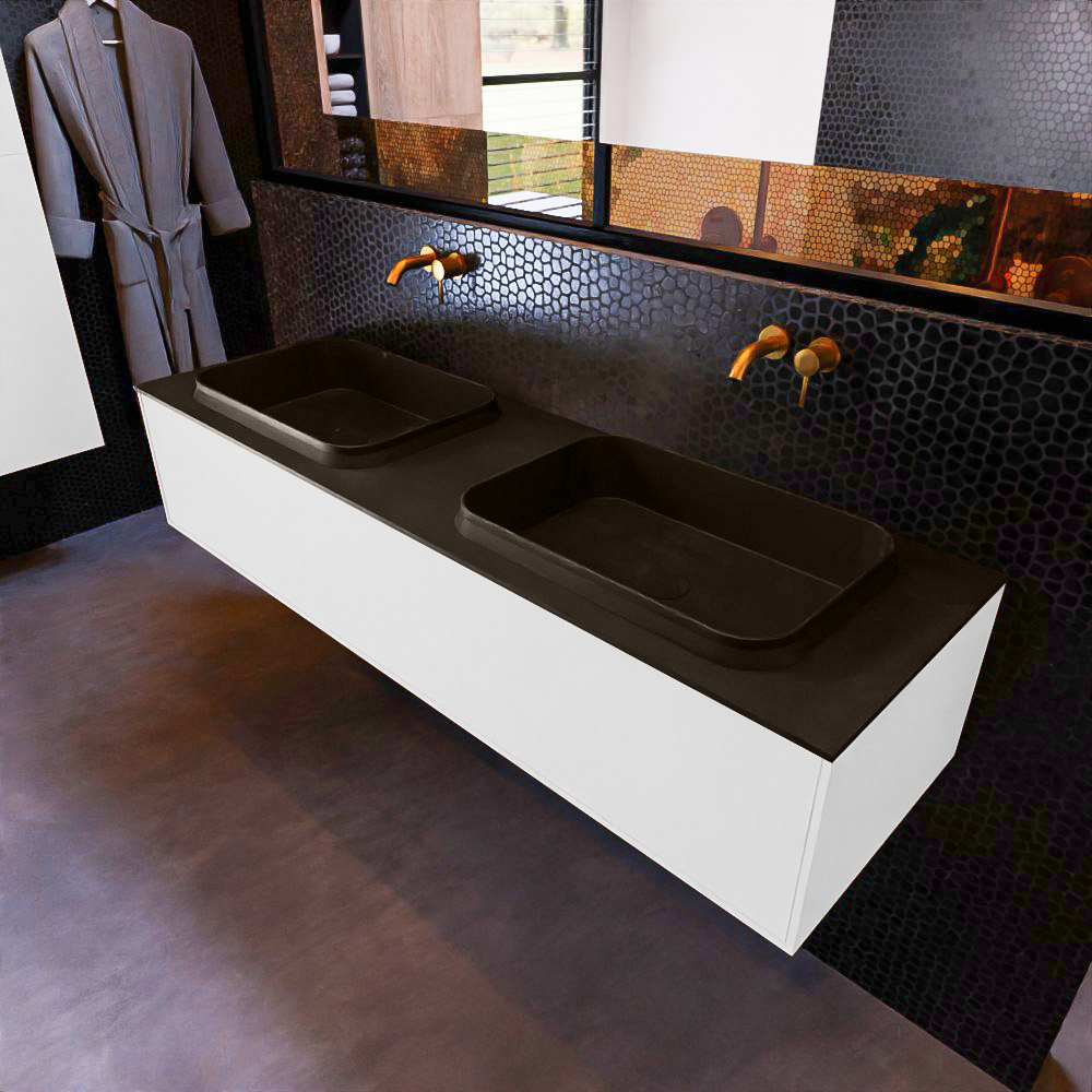 MONDIAZ ERIN 150cm mueble de baño color Talc 1 cajón. Lavabo RIDGE Doble sin orificio color Urban. 1 MONDIAZ ERIN 150cm mueble de baño color Talc 1 cajón. Lavabo RIDGE Doble sin orificio color Urban.