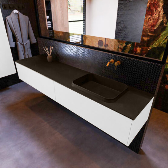 MONDIAZ ERIN 200cm mueble de baño color Talc 2 cajones. Lavabo RIDGE Derecho sin orificio color Urban.
