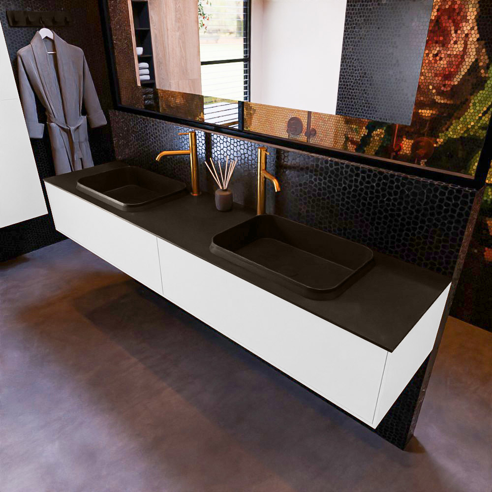 MONDIAZ ERIN 200cm mueble de baño color Talc 2 cajones. Lavabo RIDGE Doble 2 orificios color Urban. 1 MONDIAZ ERIN 200cm mueble de baño color Talc 2 cajones. Lavabo RIDGE Doble 2 orificios color Urban.