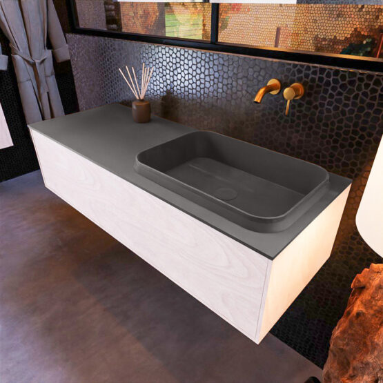 MONDIAZ ERIN 120cm mueble de baño color Underlayment 1 cajón. Lavabo RIDGE Derecho sin orificio color Dark Grey.