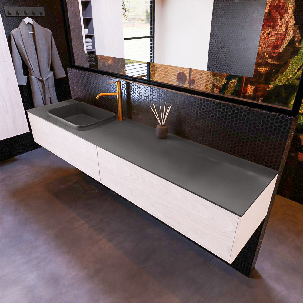 MONDIAZ ERIN 200cm mueble de baño color Underlayment 2 cajones. Lavabo RIDGE Izquierda 1 orificio color Dark Grey. 1 MONDIAZ ERIN 200cm mueble de baño color Underlayment 2 cajones. Lavabo RIDGE Izquierda 1 orificio color Dark Grey.