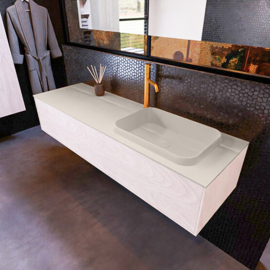 MONDIAZ ERIN 150cm mueble de baño color Underlayment 1 cajón. Lavabo RIDGE Derecho 1 orificio color Linen.
