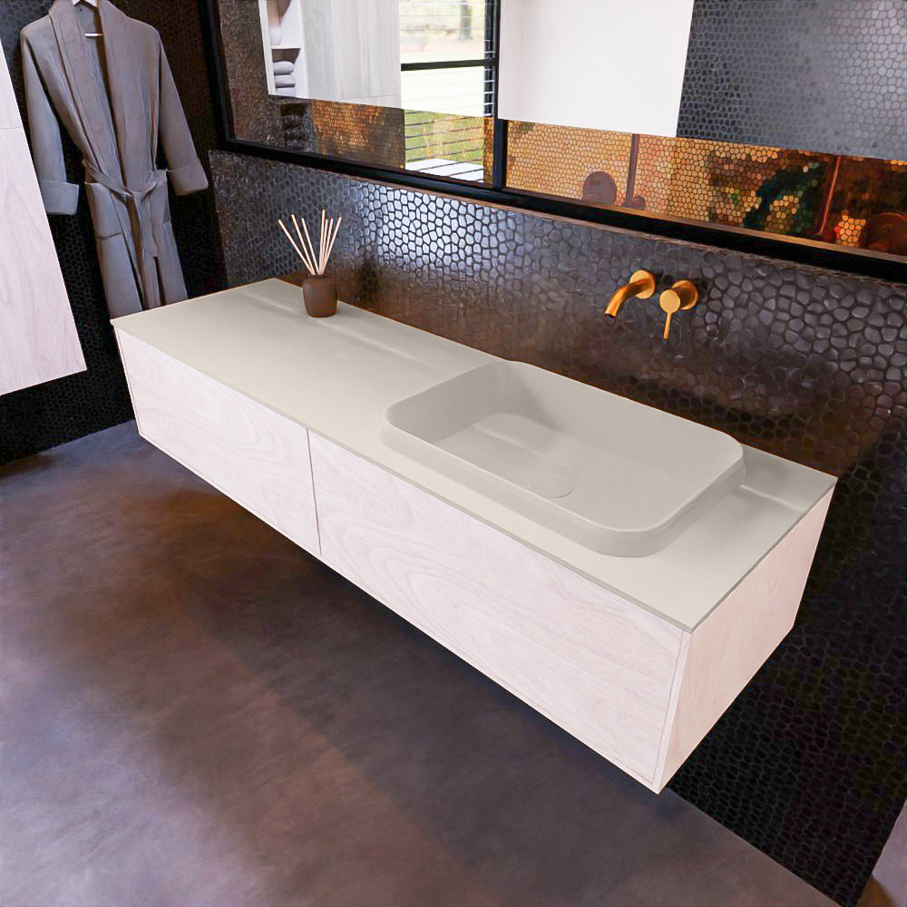 MONDIAZ ERIN 150cm mueble de baño color Underlayment 2 cajones. Lavabo RIDGE Derecho sin orificio color Linen. 1 MONDIAZ ERIN 150cm mueble de baño color Underlayment 2 cajones. Lavabo RIDGE Derecho sin orificio color Linen.
