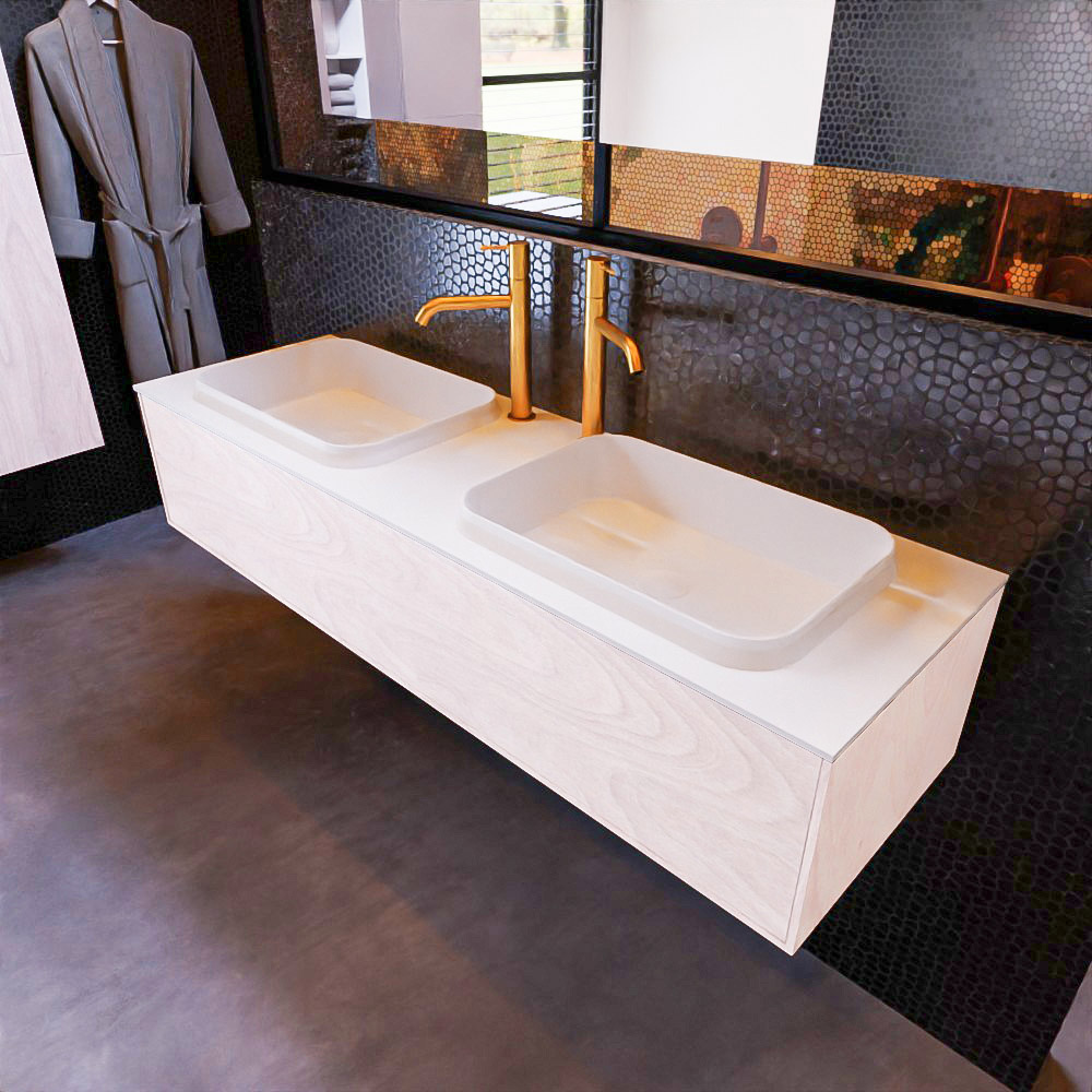 MONDIAZ ERIN 150cm mueble de baño color Underlayment 1 cajón. Lavabo RIDGE Doble 2 orificios color Talc. 1 MONDIAZ ERIN 150cm mueble de baño color Underlayment 1 cajón. Lavabo RIDGE Doble 2 orificios color Talc.