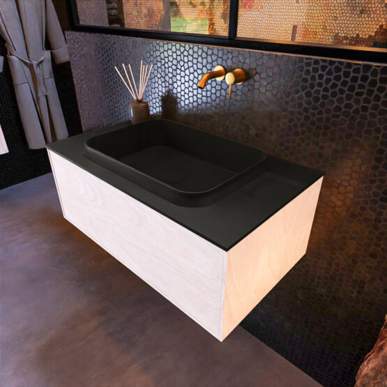 MONDIAZ ERIN 80cm mueble de baño color Underlayment 1 cajón. Lavabo RIDGE Centro sin orificio color Urban.