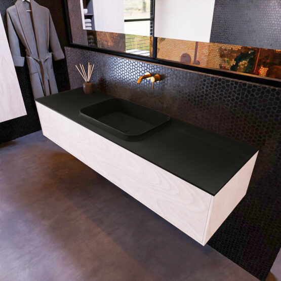 MONDIAZ ERIN 150cm mueble de baño color Underlayment 1 cajón. Lavabo RIDGE Centro sin orificio color Urban.