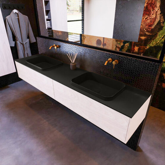 MONDIAZ ERIN 200cm mueble de baño color Underlayment 2 cajones. Lavabo RIDGE Doble sin orificio color Urban.