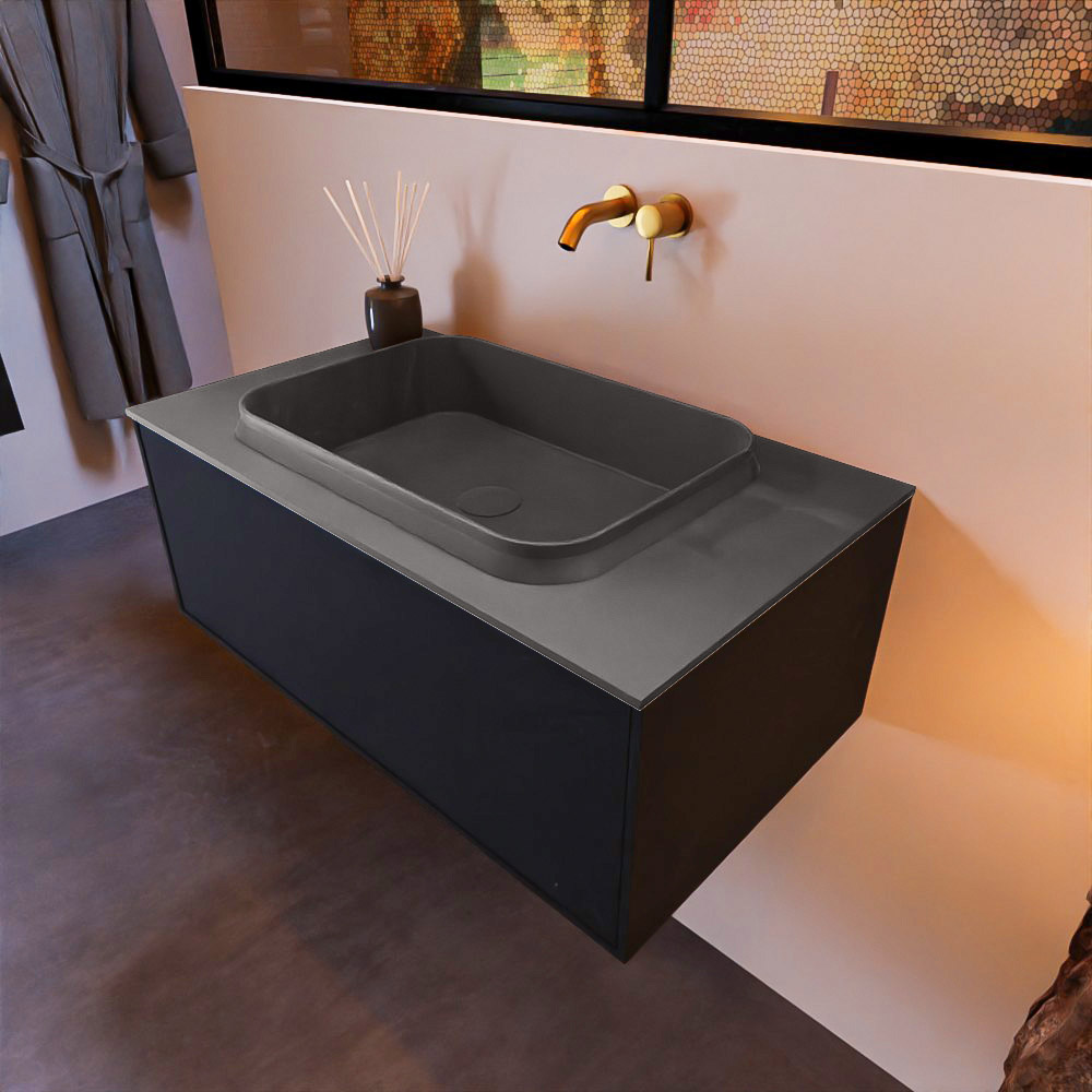 MONDIAZ ERIN 80cm mueble de baño color Urban 1 cajón. Lavabo RIDGE Centro sin orificio color Dark Grey. 1 MONDIAZ ERIN 80cm mueble de baño color Urban 1 cajón. Lavabo RIDGE Centro sin orificio color Dark Grey.