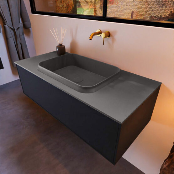 MONDIAZ ERIN 100cm mueble de baño color Urban 1 cajón. Lavabo RIDGE Centro sin orificio color Dark Grey.