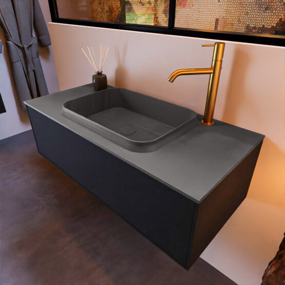 MONDIAZ ERIN 100cm mueble de baño color Urban 1 cajón. Lavabo RIDGE Centro 1 orificio color Dark Grey.