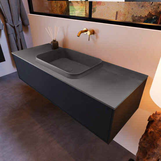 MONDIAZ ERIN 120cm mueble de baño color Urban 1 cajón. Lavabo RIDGE Centro sin orificio color Dark Grey.