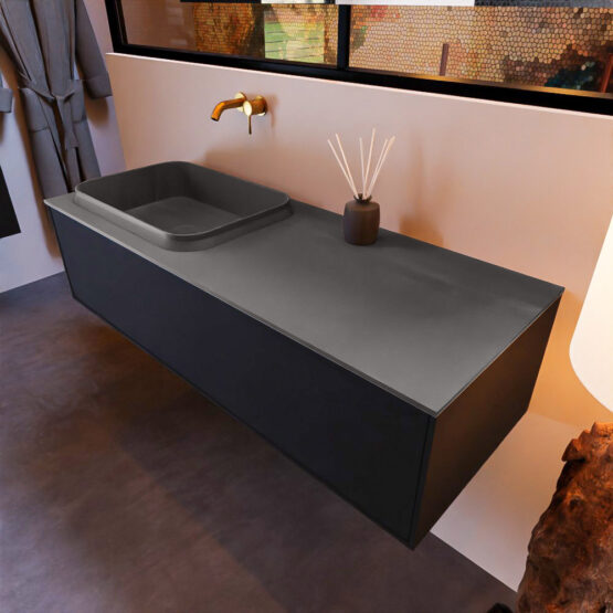 MONDIAZ ERIN 120cm mueble de baño color Urban 1 cajón. Lavabo RIDGE Izquierda sin orificio color Dark Grey.