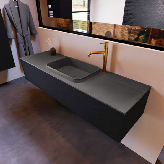 MONDIAZ ERIN 150cm mueble de baño color Urban 1 cajón. Lavabo RIDGE Centro 1 orificio color Dark Grey.