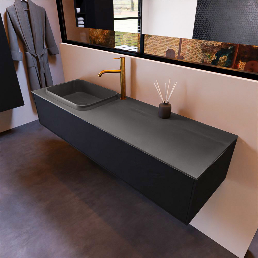 MONDIAZ ERIN 150cm mueble de baño color Urban 1 cajón. Lavabo RIDGE Izquierda 1 orificio color Dark Grey. 1 MONDIAZ ERIN 150cm mueble de baño color Urban 1 cajón. Lavabo RIDGE Izquierda 1 orificio color Dark Grey.