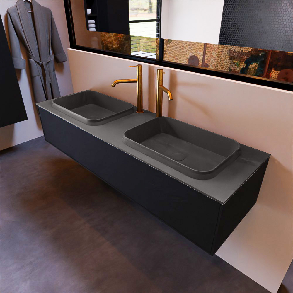 MONDIAZ ERIN 150cm mueble de baño color Urban 1 cajón. Lavabo RIDGE Doble 2 orificios color Dark Grey. 1 MONDIAZ ERIN 150cm mueble de baño color Urban 1 cajón. Lavabo RIDGE Doble 2 orificios color Dark Grey.