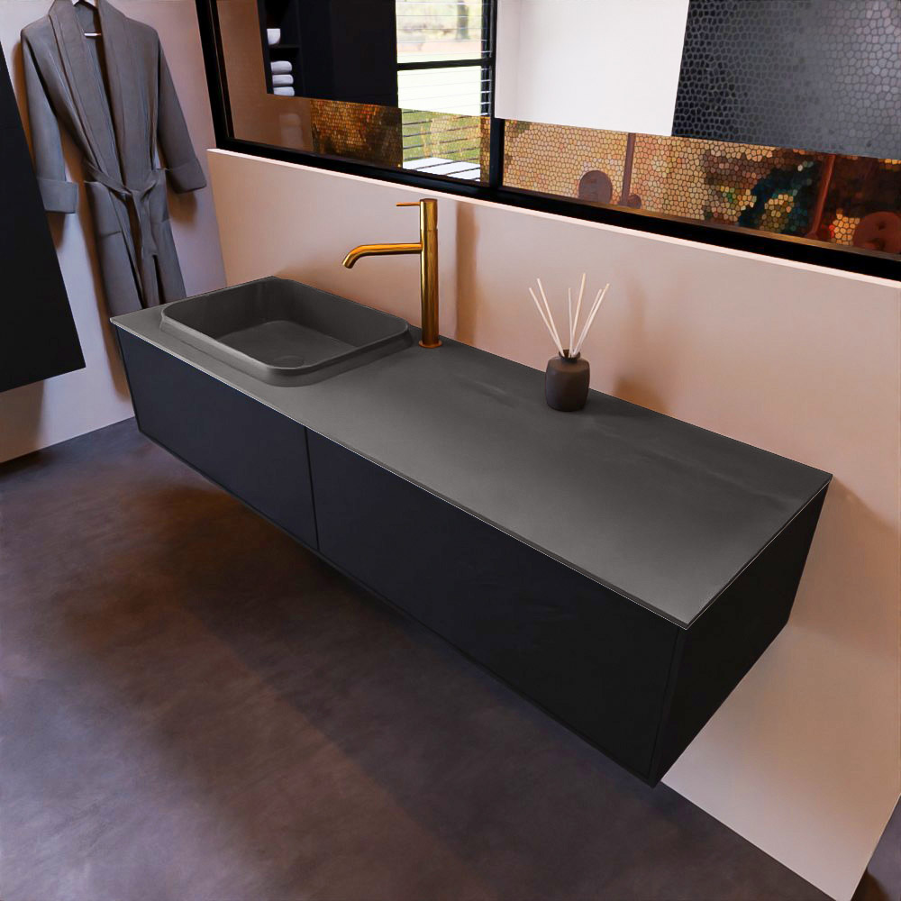 MONDIAZ ERIN 150cm mueble de baño color Urban 2 cajones. Lavabo RIDGE Izquierda 1 orificio color Dark Grey. 1 MONDIAZ ERIN 150cm mueble de baño color Urban 2 cajones. Lavabo RIDGE Izquierda 1 orificio color Dark Grey.
