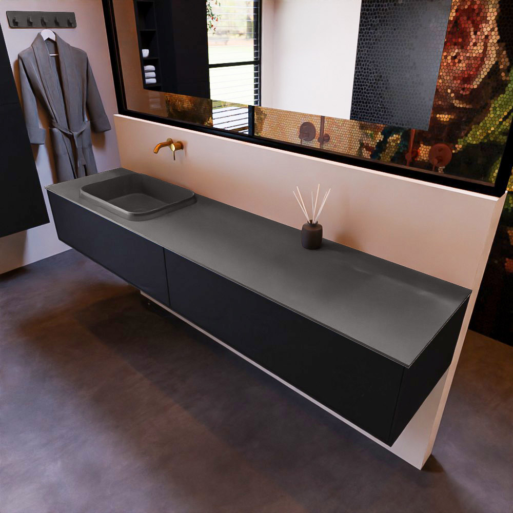 MONDIAZ ERIN 200cm mueble de baño color Urban 2 cajones. Lavabo RIDGE Izquierda sin orificio color Dark Grey. 1 MONDIAZ ERIN 200cm mueble de baño color Urban 2 cajones. Lavabo RIDGE Izquierda sin orificio color Dark Grey.