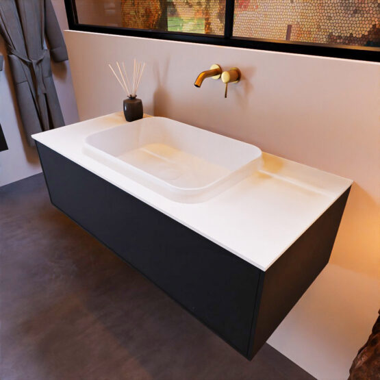 MONDIAZ ERIN 100cm mueble de baño color Urban 1 cajón. Lavabo RIDGE Centro sin orificio color Talc.